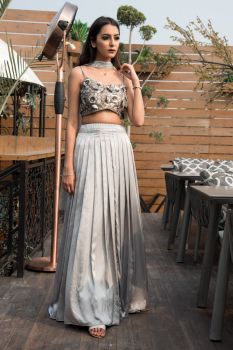 Grey Handcrafted Pleated Lehanga