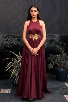 cocktail gown with handwork waist