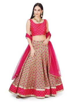 Pink thread work embroidered lehenga set