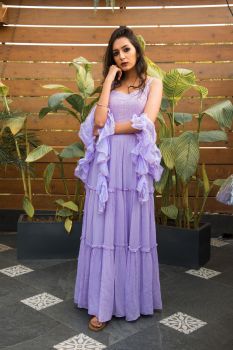 Lukhnawi tyred gown with ruffled dupatta