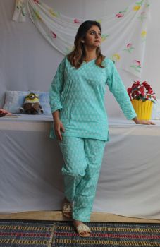 Sea green leaf kurti set