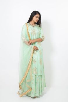 Green Kurta Skirt And Dupatta Set