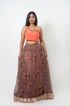 Orange N Brown Skirt and top set