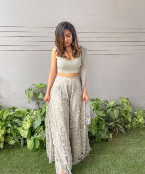Beadwork Crop Top Sharara Set
