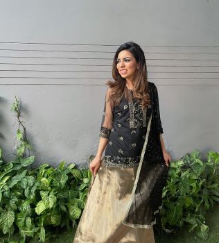 Gold black lehenga