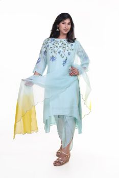 Asymmetrical Kurta Set With Dhoti