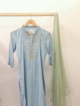 Light Blue Pin Tucks Kurta Set
