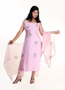 Mauve Sleeveless Hand Painted Suit
