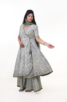 Angrakha Kurta With Flaired Allazo and Kota Doriya Dupatta