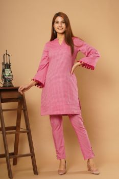 Poly Cotton Short Kurta Tassel Detail Kurta Set
