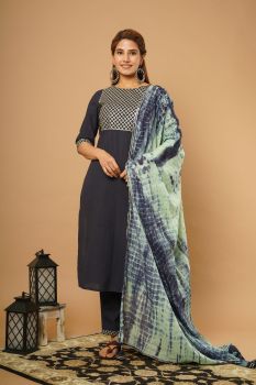 Cotton Kurta Set With Gota Detail On Yoke And Cuff