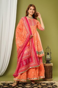 Peach Bandhani Suit Set