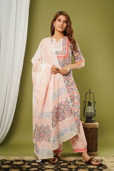 100% Block Printed Dori Doriya Dupatta Lace Kurta Set
