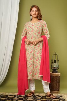 Light Green Floral Suit Set
