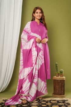 Wine Tie & Dye Dupatta Suit Set