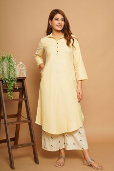 Yellow Cotton Collar Kurta Set