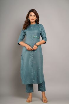 Indigo Embroidered Kurta Set
