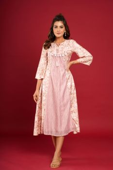 Pink Floral Dress with Drawstring