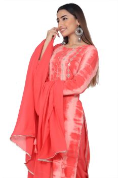 Pink Cotton Ombre Kurta With Cotton Pants And Dupatta