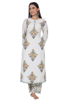 White Printed Kurta 2 pc. Set