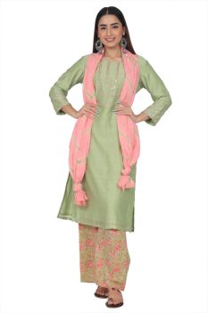 Jade Green Chanderi Kurta Set With Heavy Zardozi Handwork