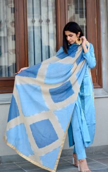 Carolina Blue Kurta Heavy Adda Work Embroidery Paired With Slim Pants And Cotton Dupatta