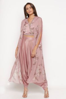 SET OF CROP TOP WITH DHOTI PANTS AND JACKET