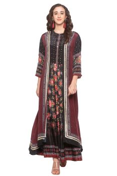 PRINTED DRESS WITH CAPE