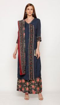 Muslin Slub suit set with dupatta