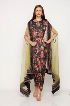 Printed dress with cape
