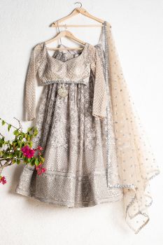 Silver Grey Embroidered Lehenga Set