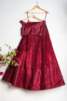 Shimmer Moondust Applique Leather Lehenga With Sequence Crop Top