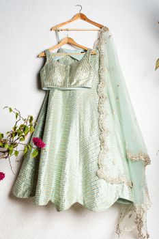 Glacial Green Gota Patti Lehenga Set With Embroidered Dupatta