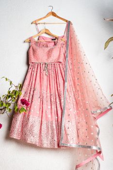 Watermelon Pink Ad Silver Embroidered Lehenga Set