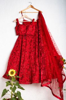 Fiery Red Embroidered Bridal Lehenga Set