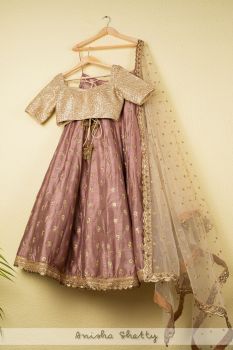 Mauve Dupion Lehenga With Ivory Blouse And Ivory Dupatta