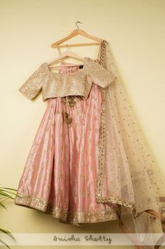 Blush Pink Dupion Lehenga With Ivory Blouse & Ivory Dupatta