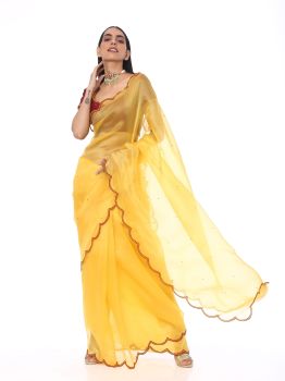 Sunshine yellow/maroon Saree