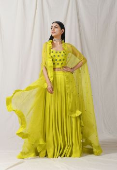 Lime Pleated Skirt with Cape