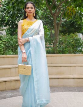 Ash Blue/Yellow Saree