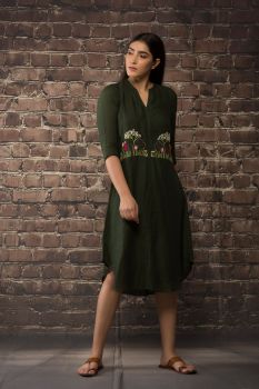olive green handloom linen twill kurta