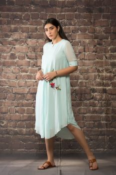 sky blue linen georgette tunic