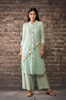 mint green linen georgette tunic