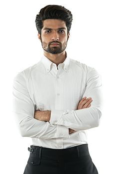 A Formal White Pintucked Shirt With Button-Down Collars And Double Cuff Detailing.