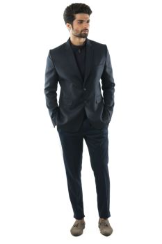 A Navy 2 Piece Suit With Detachable Zip Panel, Paired With Narrow Fitted Trousers