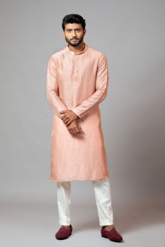 Onion Pink Nehru Jacket And Kurta Set With Hand Embroidery.