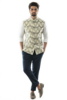 Bandi in Grey and white Ikkat Fabric