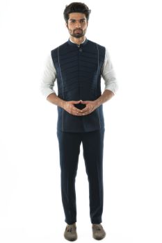 Navy Blue Bandi in Cord Piping detail on the front in symmetrical patterns.
