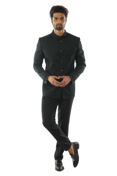 Classic Black Bandhgala with Patch Pocket Detail & Slim Fit Trousers