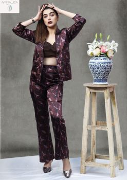 BURGUNDY SILK SATIN PANT SUIT